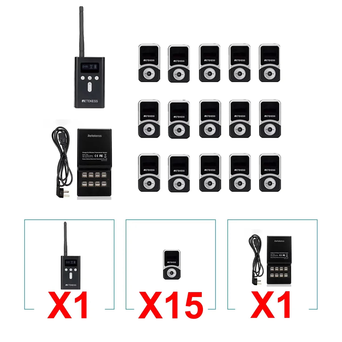 Retekess T130S Tour Guide System Audio Guide, 2nd Gen T130 Mic Long Standby Transmitter Receivers Radio Guide For Tour Training