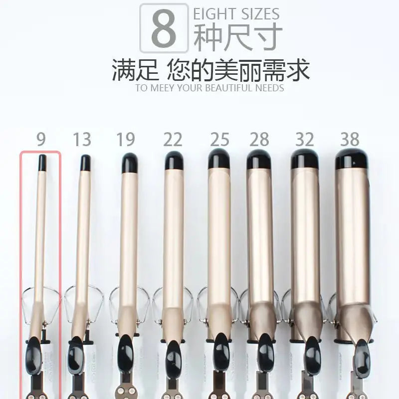 Temperature Setting Electric Hair Curler Straightener Long Curling Tong Wand 9-38mm Professional Hair Curling Iron LCD Screen