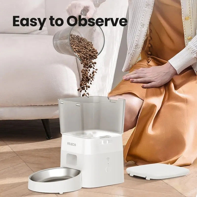 ROJECO 2L WiFi Automatic Cat Feeder Dry Food Dispenser, Black/White, EU/US/KR Plug