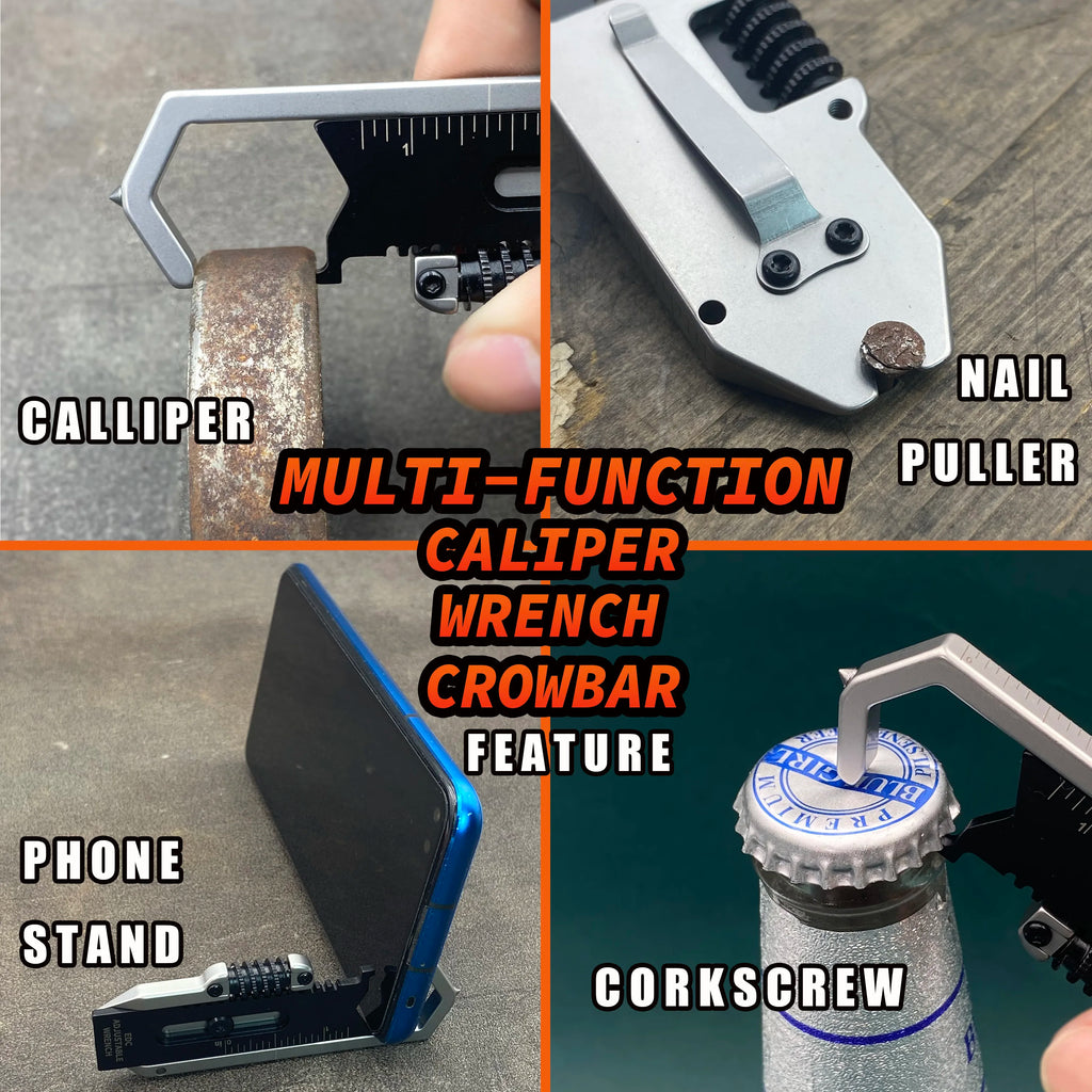 Multi-functional Mini crowbar 9 in 1multi-tool adjustable wrench EDC caliper Measuring ruler Pry bar Pocket outdoor camping tool