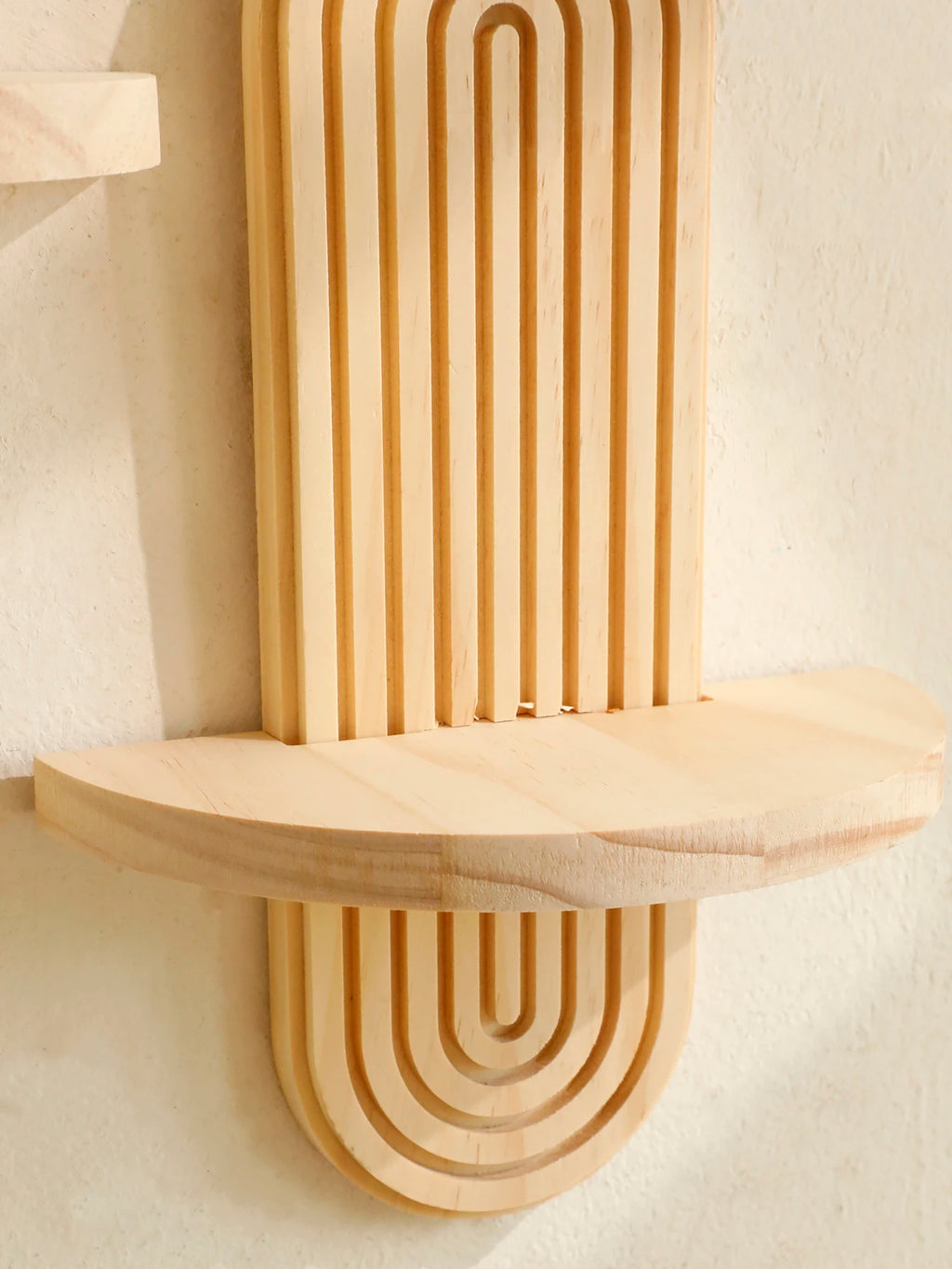 Wooden geometric wall mounted shelf, natural wood finish, boho decor, 1pc