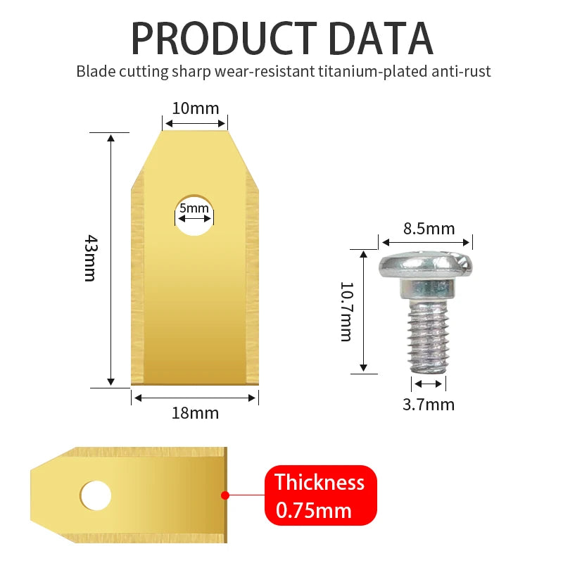 Robotic Lawn Mower Replacement Blades 43mm Stainless Steel, Double Edge, 9pcs/30pcs Gold/Silver