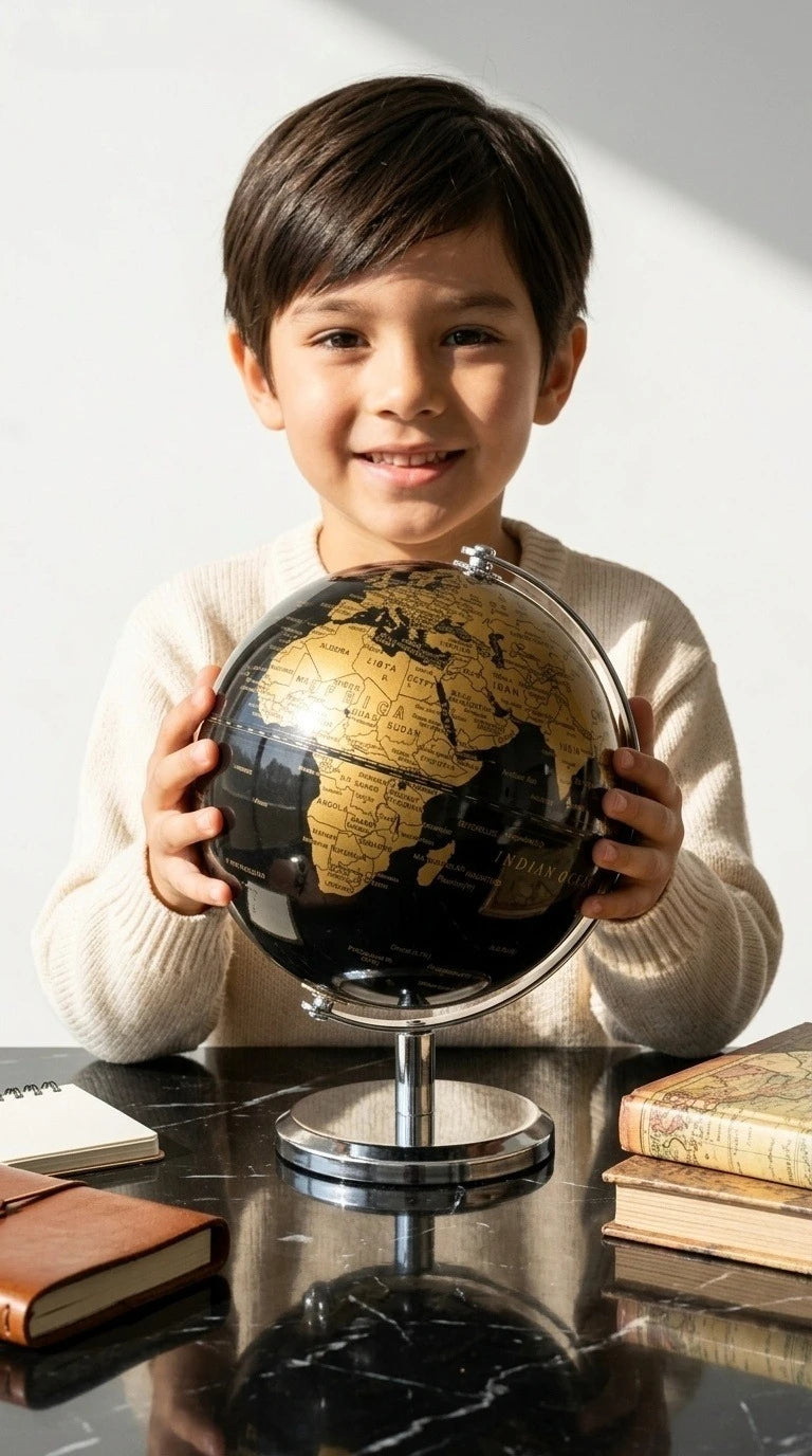 Small Black & Gold / Black & Silver Globe — An Educational World Globe Designed for Learning; An Ideal Desktop Accent for Home a