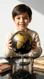 Small Black & Gold / Black & Silver Globe — An Educational World Globe Designed for Learning; An Ideal Desktop Accent for Home a