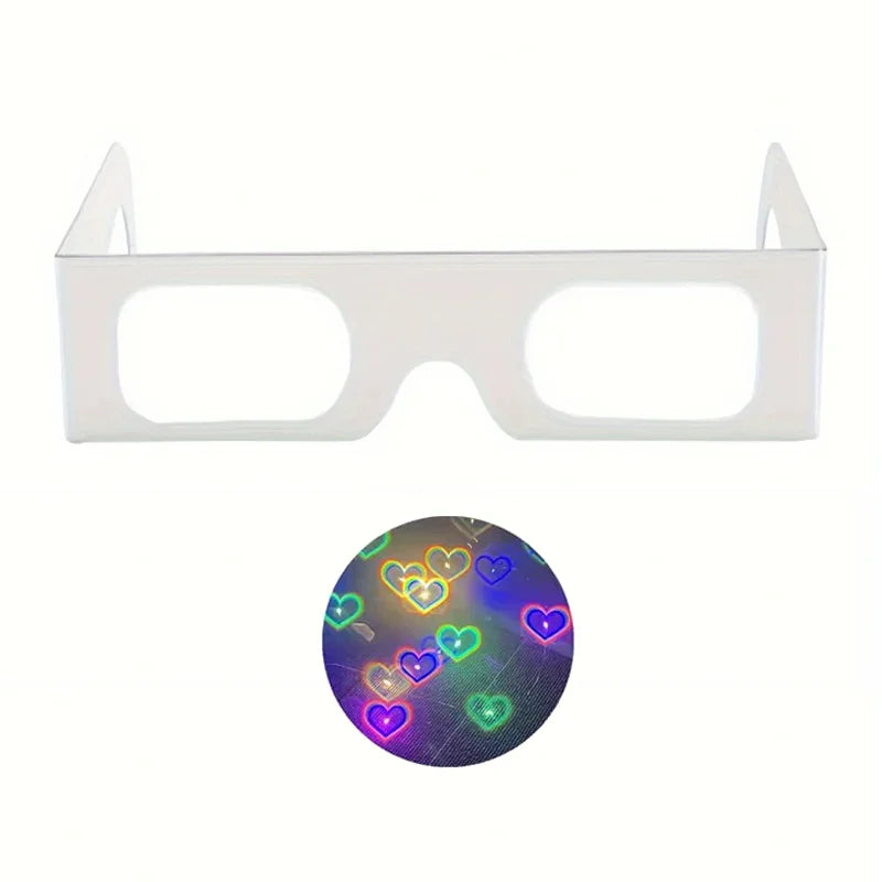 50pcs Love Heart Shaped Effects 3D Glasses Watch The Lights Change to Heart Shape At Night Diffraction Glasses Women Glasses