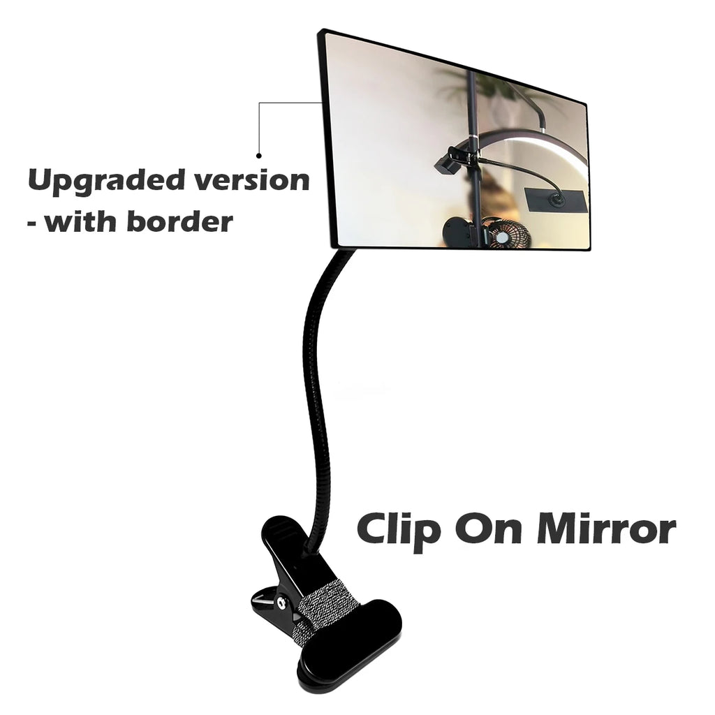 1Pc Clip On Mirror For Eyelash Extension With Protective Frame , Black 360°Metal  Stem With Convex Mirror , Office  Safety Stere