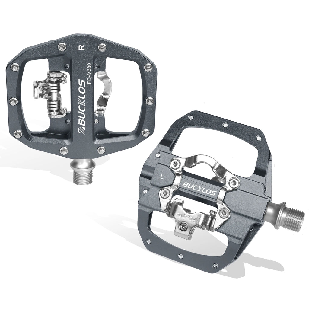 BUCKLOS MTB SPD Compatible Dual Platform Clipless Pedals, Black/Blue/Grey/Red Options