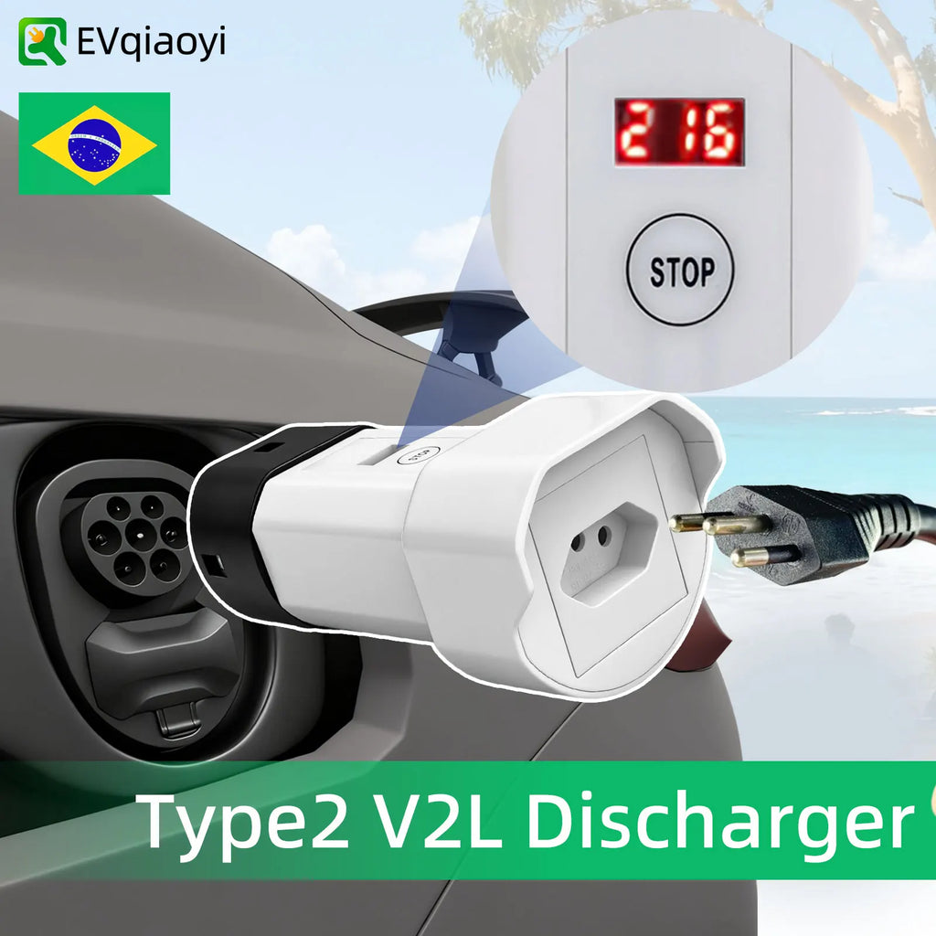 EVqiaoyi Type 2 V2L Discharger adapter 16A Brazil type2 Descarregador with for BYD Chery Geely Renault