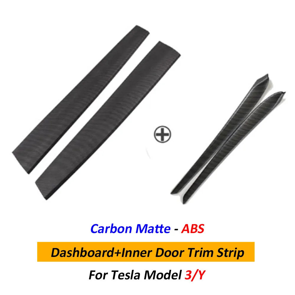 Car Dashboard Cover For Tesla Model 3 Y Door Dash Trim Panel Carbon Fibre ABS Interior Accessories Sticker 2021-2024 New