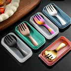 Stainless Steel Tableware Set Spoon Fork 2Pc Portable With Box Outdoor Camping Cutlery Lunch Hiking Camp Cooking Travel Flatware