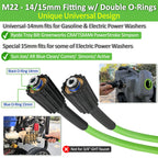 Soft Flexible High Pressure Washer Water Hose with M22-14/ 15mm Brass Fitting 1/4" x 10M & 200Bar, Kink Resistant Extension Hose