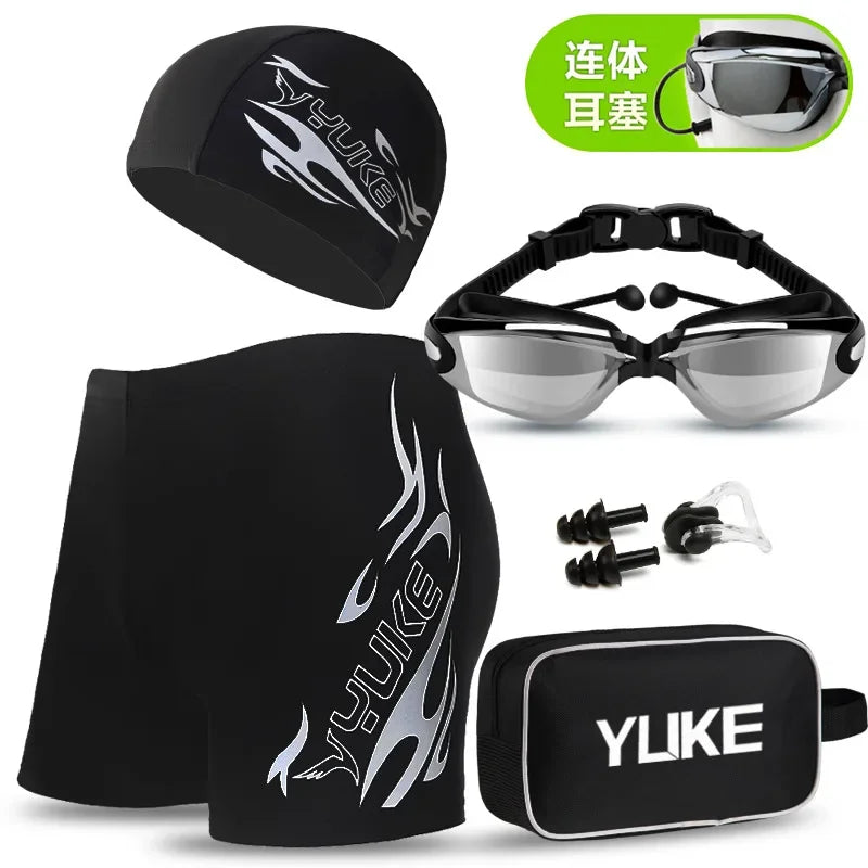YUKE Swim suits men swimwear with Swimming Goggles Cap Ear Plugs Nose Clip and mens swim briefs swimming shorts for men swim