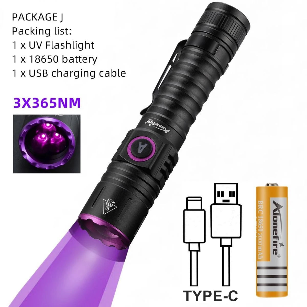 3x365nm / black / 18650