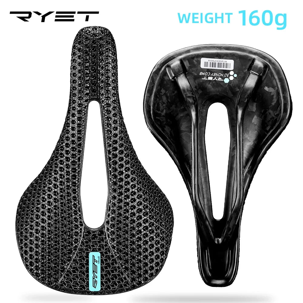 RYET 3D Printed Bike Carbon Saddle 140mm 142mm Super Light Road MTB Racing EVA Saddles Bicycle Seat Cushion Cycling Seating Part