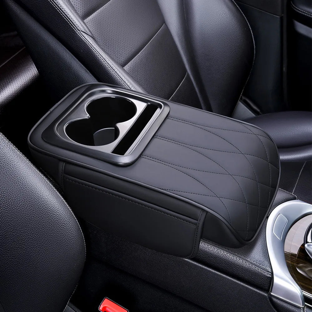 Center Console Armrest Cushion Multifunctional PU Leather Car Armrest Pillow with Cup Holder Height Increasing Part & Accessorie