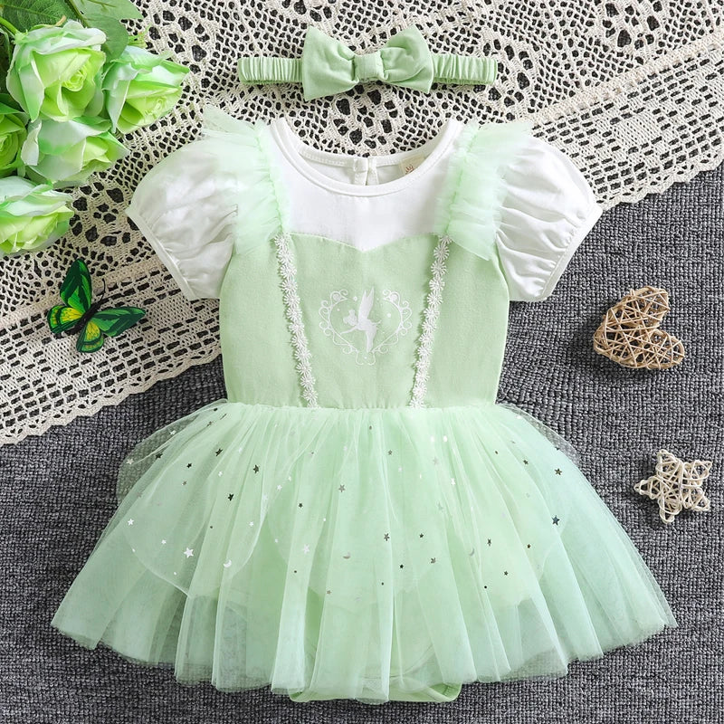 Infant Baby Girl Jumpsuit Dress Little Girl Princess Romper Dress With Headbands Kids Clothes Size 70-80-90-100