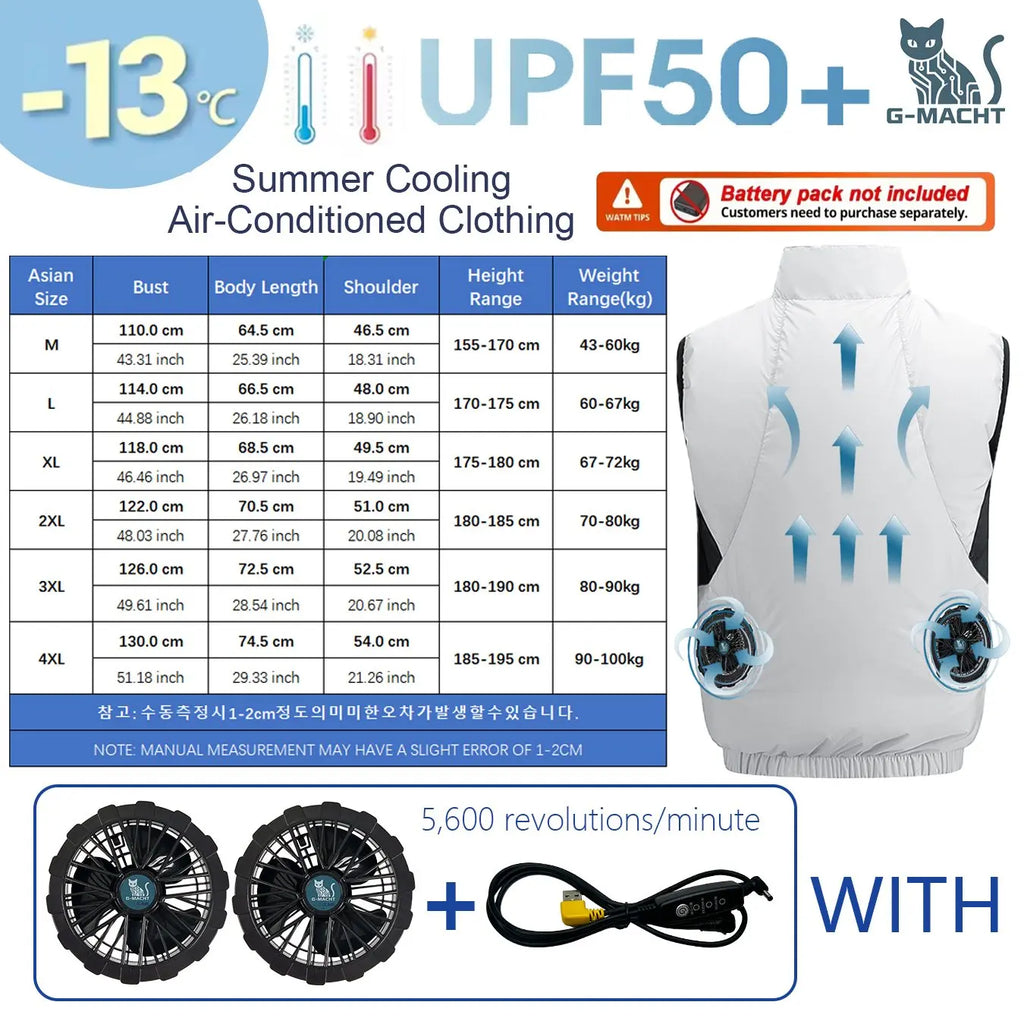 G-MACHT Summer Cool Vest Wearable Cooling Fan Vest Air-conditioned Clothes Usb Cooling For Outdoor Work Fishing Short Sleeve