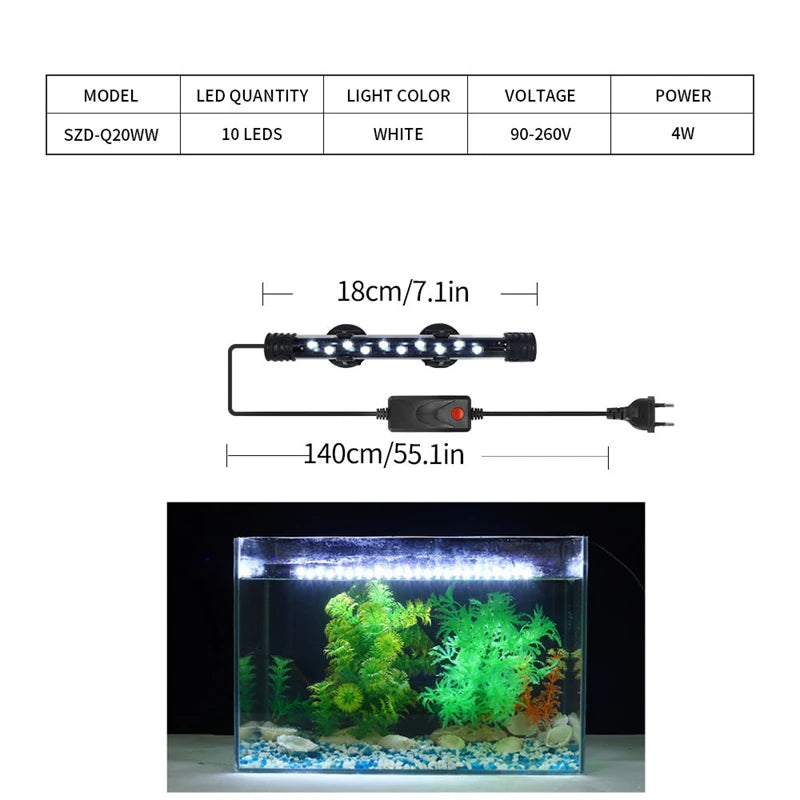 Lamp Waterproof Fish Tank Light 18-58CM Underwater Aquariums Decor Lighting 90-260V Aquarium Light LED Plant Grow
