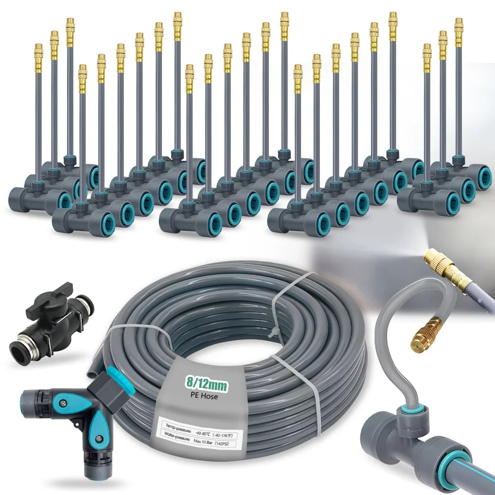 3/8" PE Hose Flexible 360° Bending Adjustable Atomization Nozzle Irrigation Set Quick Connection Garden Spray Watering System