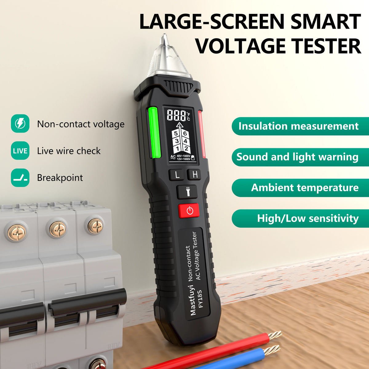MASTFUYI FY18S NCV Voltage Tester Pen, Non-Contact AC Voltage Detector 12-1000V with Smart Breakpoint Detection, Portabl Tool