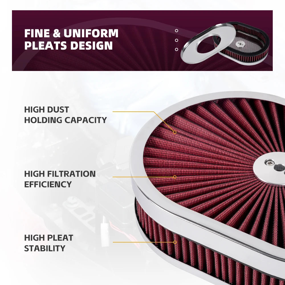 ZSRacing 12"x2" Oval Super Flow Thru Air Cleaner Washable For SBC Chevy Ford Chryler Dodge 5-1/8 Carb Neck OFI131