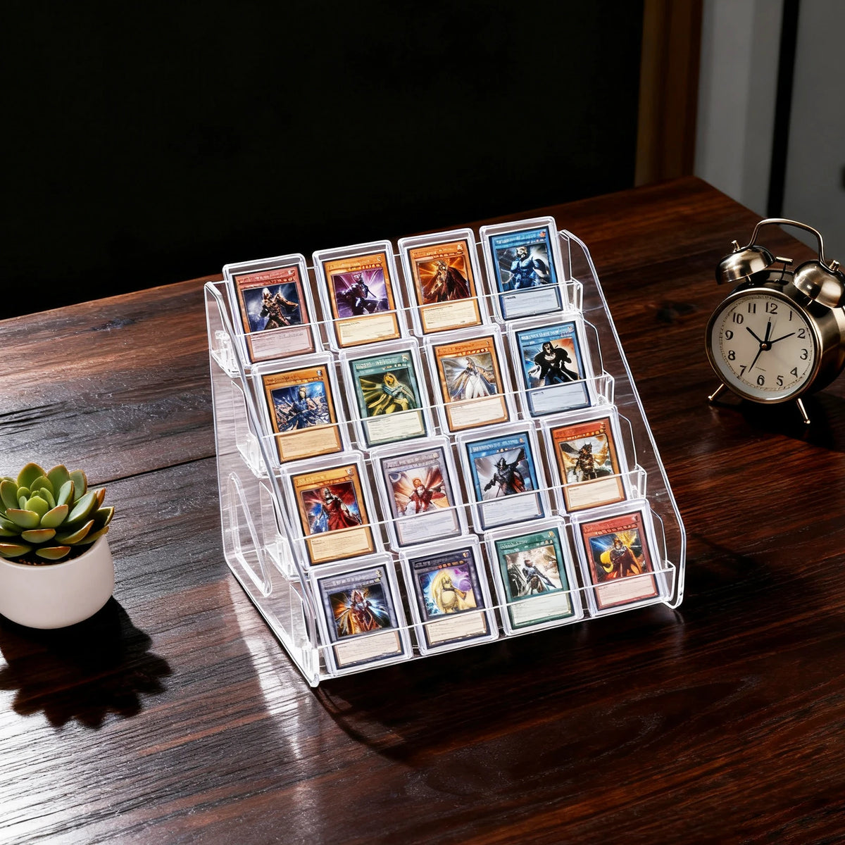 4 Tier Acrylic Trading Card Display Stand, Holds 16 Graded Cards Clear Shelf for PSA BGS SGC Slabs, Toploaders, TCG Sports Cards