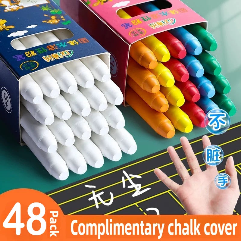 48/6 PCS Dust Free Solid Non-toxic Water Chalk Whiteboard Blackboard Drawing Pens Colorful Chalk Markers Office School Supplies