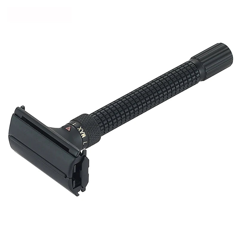 Adjustable Precision Men's Razor - Double Edge Safety Butterfly Brass Metal Handle for Beard & Mustache Grooming With 5 Blades