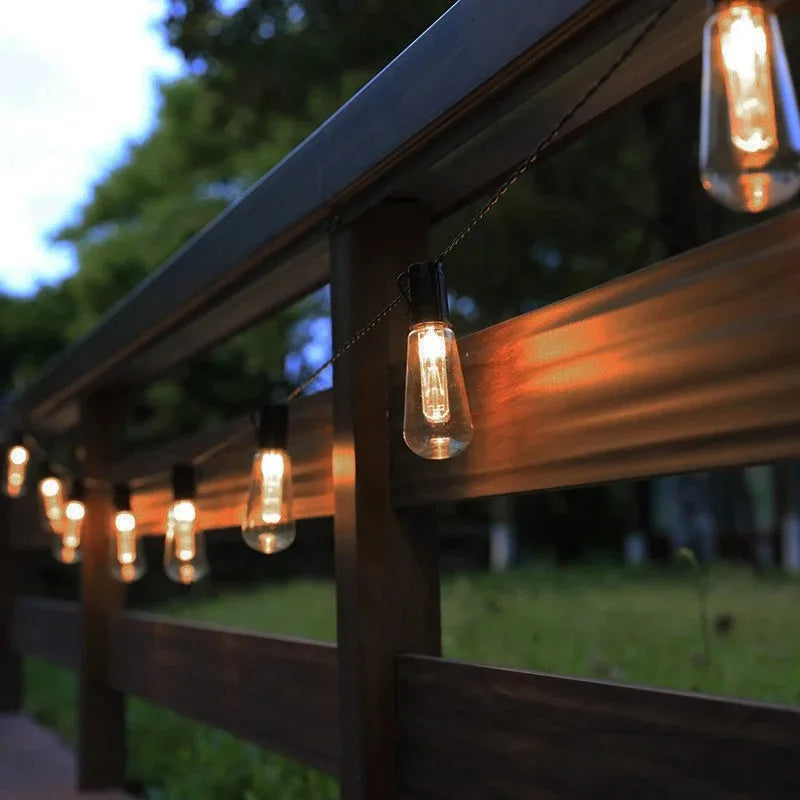 Solar outdoor string lights warm white waterproof, 10 bulbs 4.5m or 20 bulbs 7m