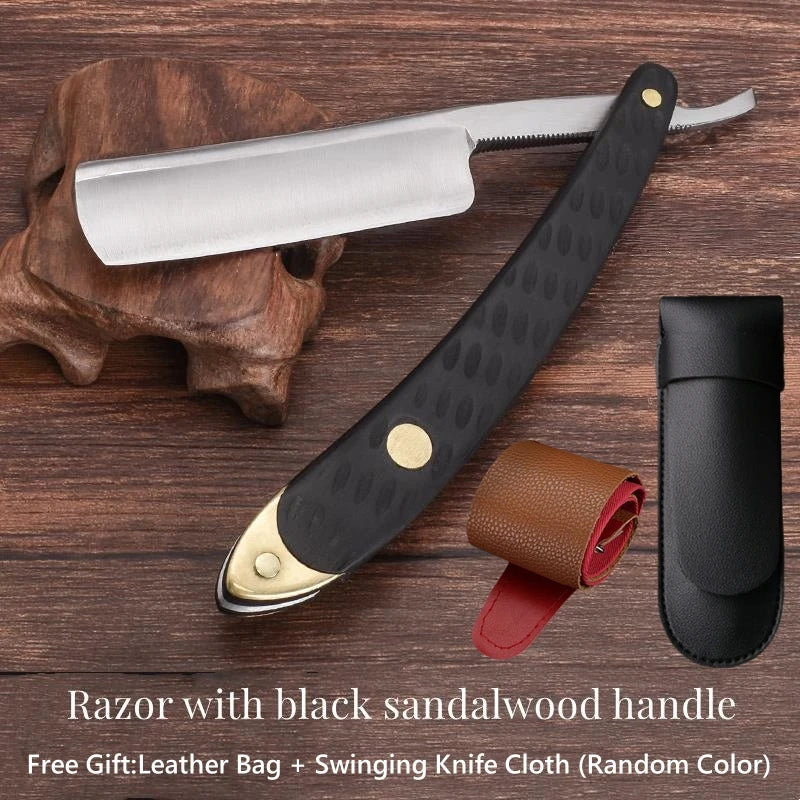 Japan S45C Carbon Steel Razor Straight Edge Stainless Steel Sharp Barber Folding Razor Natural Sandalwood Handle Horn Handle