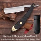 Japan S45C Carbon Steel Razor Straight Edge Stainless Steel Sharp Barber Folding Razor Natural Sandalwood Handle Horn Handle