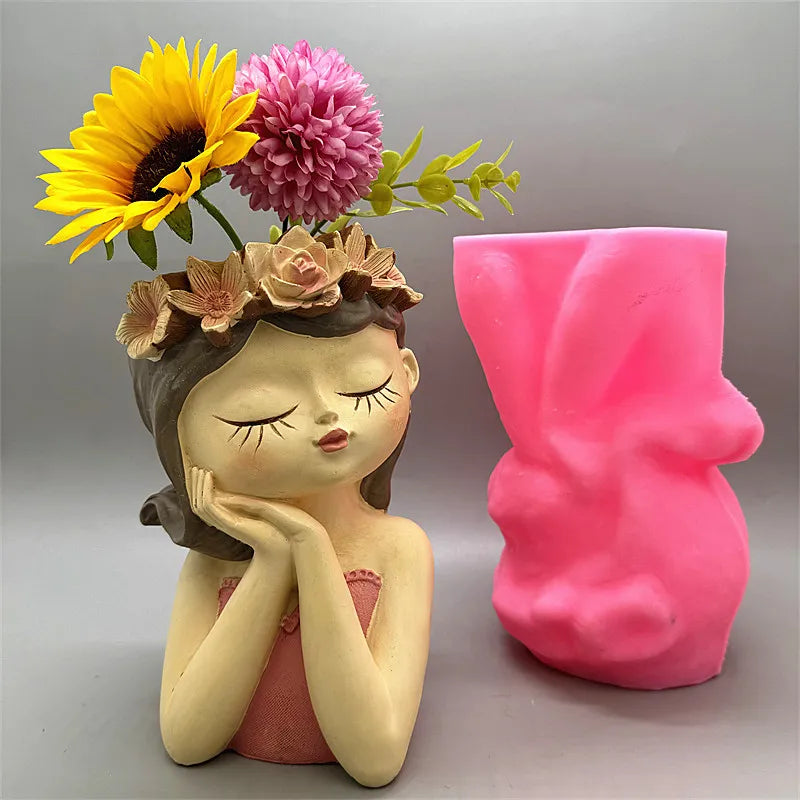 DIY silicone mold 3D cute girl flower pot resin gypsum concrete crystal drip glue tool handmade crafts ornaments