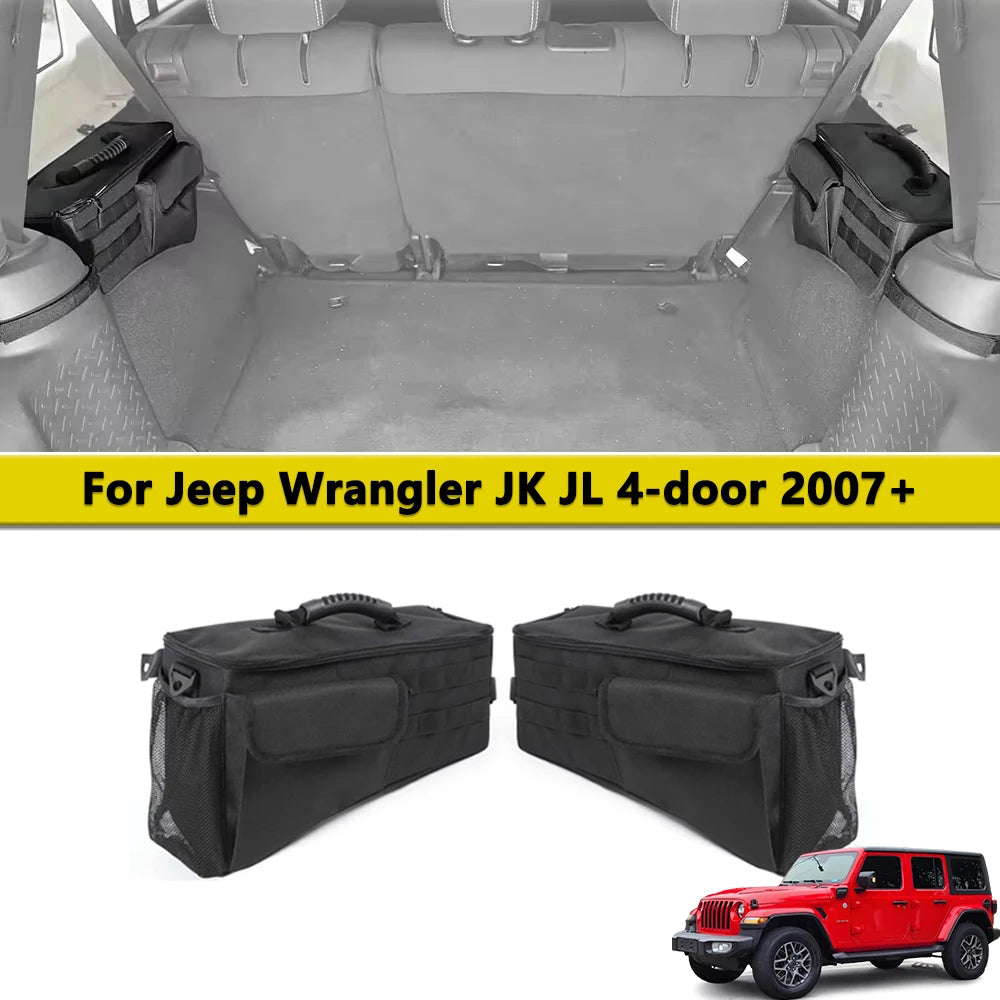 Rear Trunk Side Storage Bag For Jeep Wrangler JK 2007-2017 JL 2018-2025 Trunk Cargo Tool Organizer Luggage Bag Interior Access