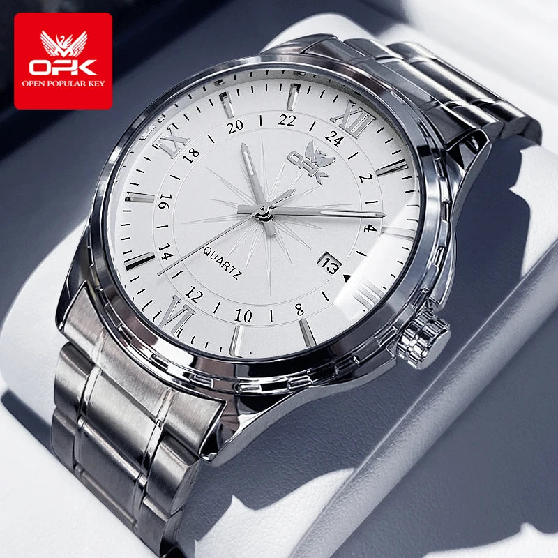 OPK Quartz Watch Men Comfortable Leather Strap Waterproof Fashion Dress Wristwatch Man
