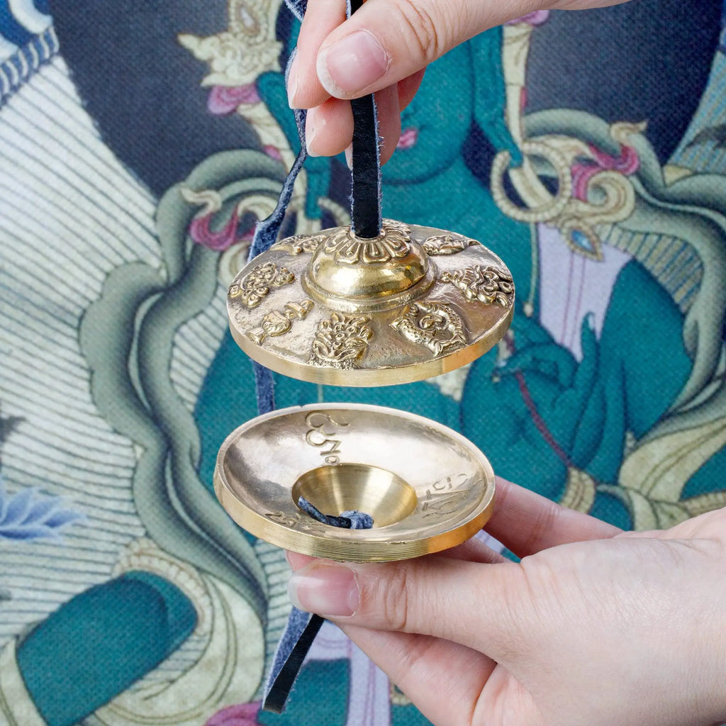 Tibetan Tingsha Cymbals 2pcs, Meditation Sanskrit Brass Chime Bells for Spiritual Healing Mindfulness, Yoga Buddhist