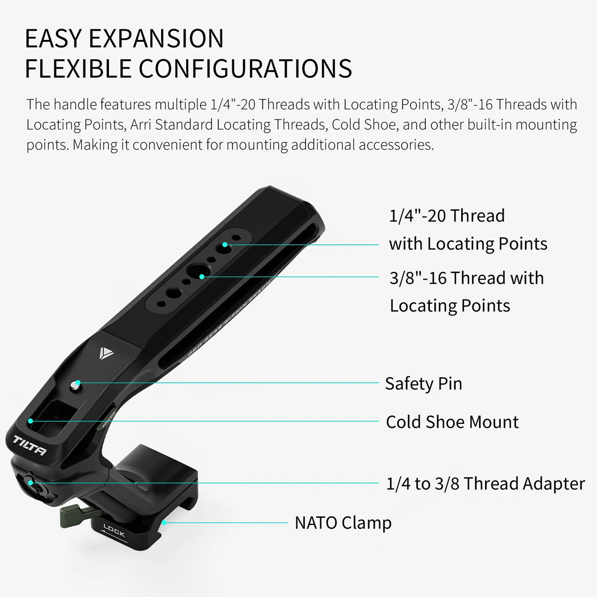 TILTA Xeno Top Handle TA-XTH compatible withSony FX3 FX30 Camera Cage ACCESSORIES Cold Shoe 1/4"-20 with Locating Pins/NATO/Dual