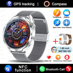 1.85" HD Big Screen Smart watch For men Sports NFC Watch Bluetooth Call Blood Pressure Temperature GPS Sport Track smart watch