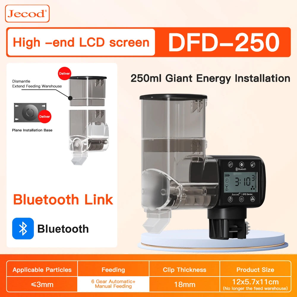 Jebao DFD Bluetooth Smart Feeder with APP Control, 2024 Automatic Aquarium Fish Feeder Timer, Battery/USB Powered for Ornamental