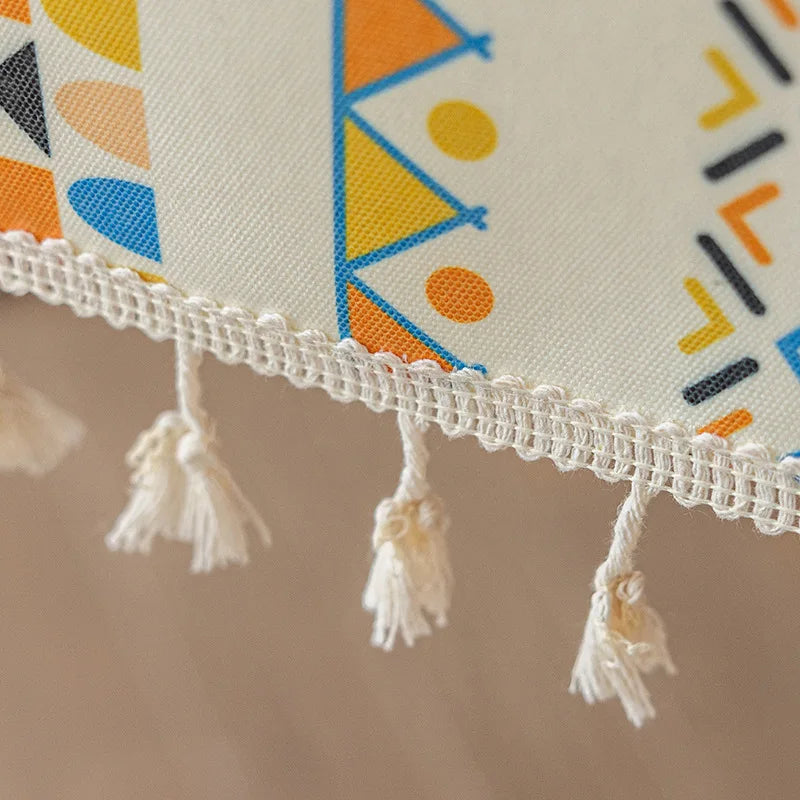 Waterproof and Oil Resistant Tablecloth Cotton and Linen Non Wash Fabric Ethnic Style Rectangular Tassel Homestay Tablecloth