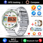 1.85" HD Big Screen Smart watch For men Sports NFC Watch Bluetooth Call Blood Pressure Temperature GPS Sport Track smart watch
