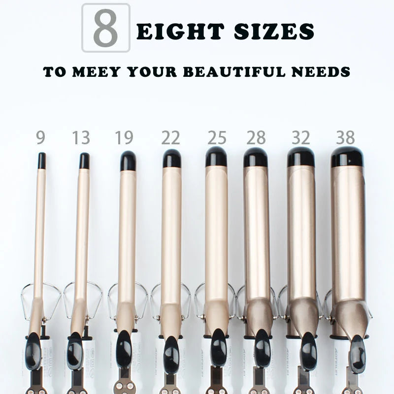 Temperature Setting Electric Hair Curler Straightener Long Curling Tong Wand 9-38mm Professional Hair Curling Iron LCD Screen