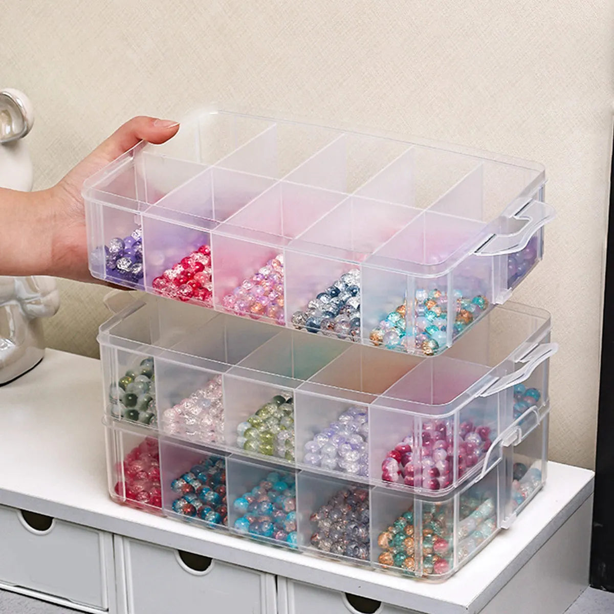 3-Layer Transparent Stackable Bead Storage Box, Portable Plastic Jewelry Organizer, 18 or 30 Grid