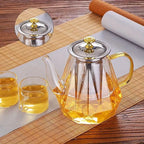 JUSTINLAU Glass Teapot Heat Resistant Borosilicate Clear Diamond Tea Kettles with Removable Stainless Steel Infuser Teaware Set