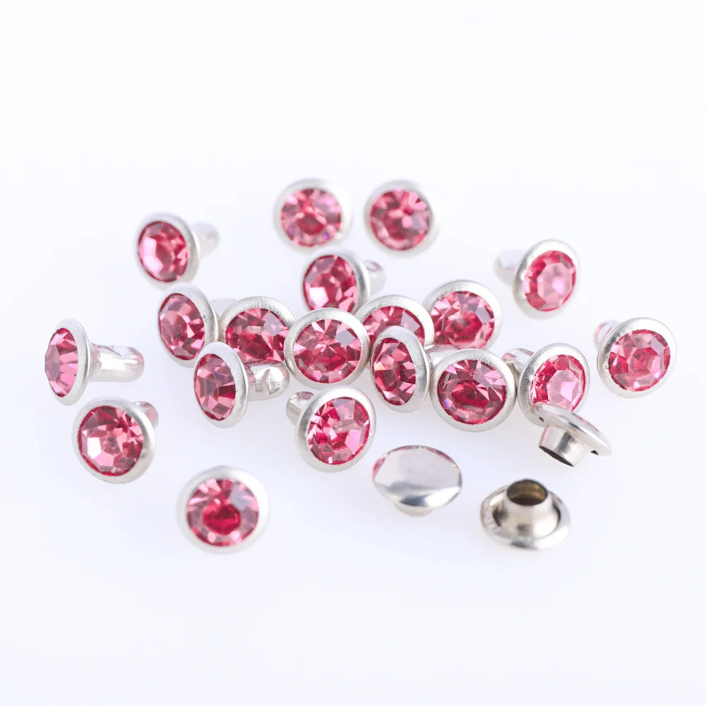 100 Sets 6/8mm Glass Rivets Rhinestone Glitter Crystal AB Silver Edge Stones Studs With Care Rhinestones for DIY Crafts Leather