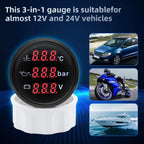 Auto Car 3 IN 1 52mm Gauge Water Temperature+Oil Pressure+Volt with Alarm Red LED Digital Water Temp Gauge+Sensor 12V24V Custom