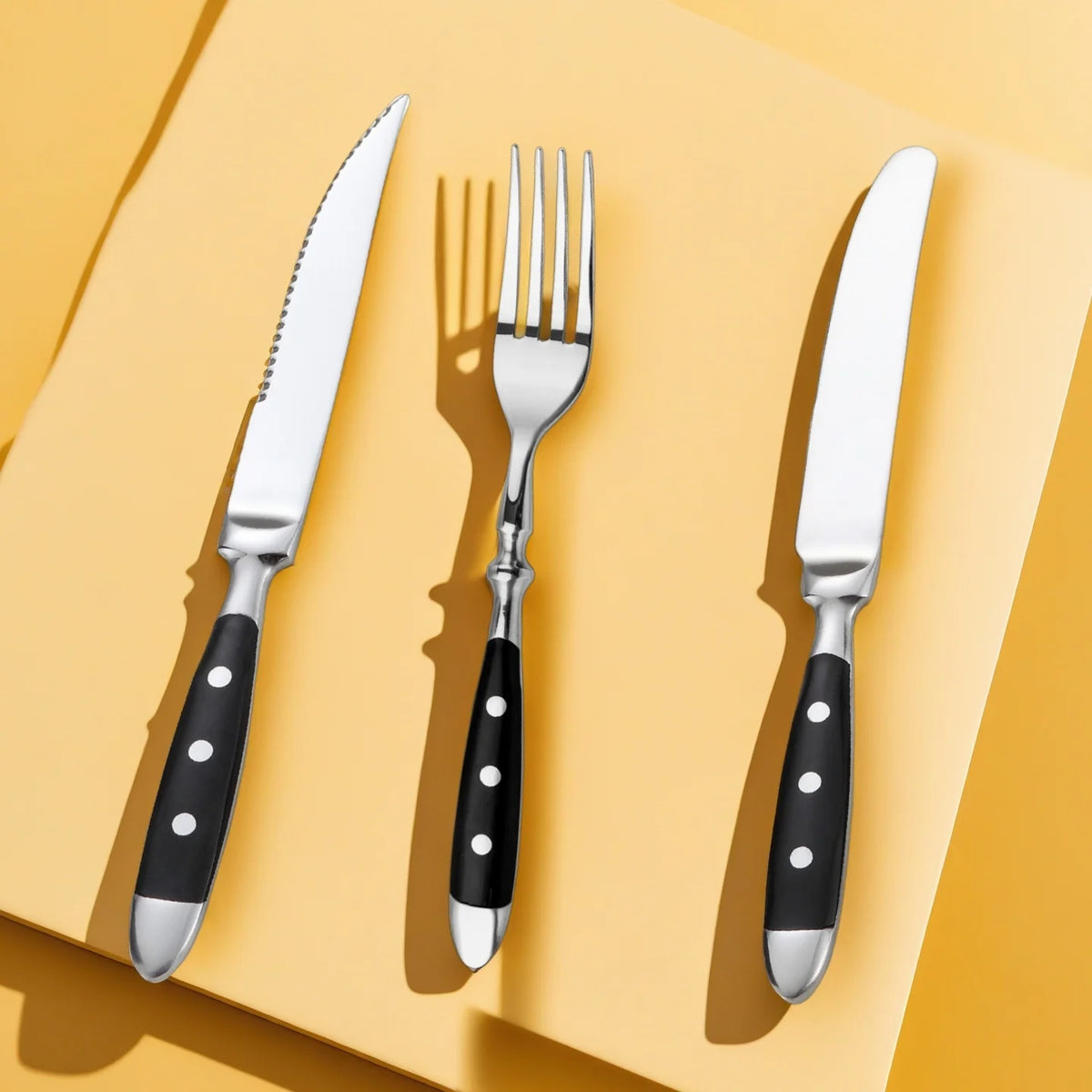Hotel Stainless Steel Table Knife Fork Spoon Sets Teaspoon Teafork Steak Knife Cutlery Restaurant Serviing Set Black Wood Handle