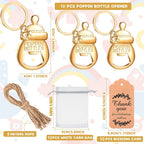 10 set baby shower gift set, bottle shaped opener with hard gauze bag commemorative keychain, thank you label themed party gift