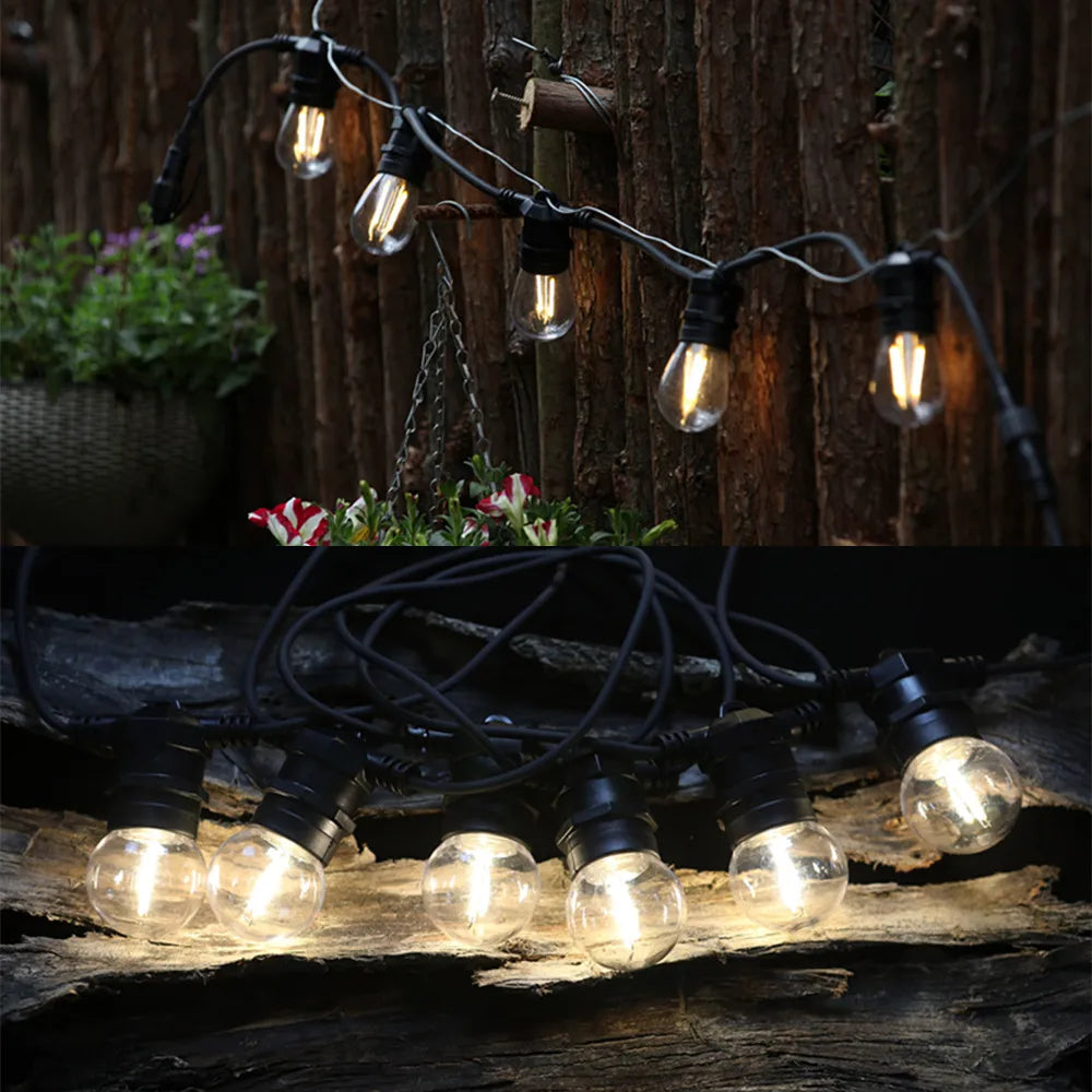 10M Cable LED String Commercial Grade Waterproof with E27 Sockets For Outdoor Holiday Garland Wedding Lighting Garden Decor