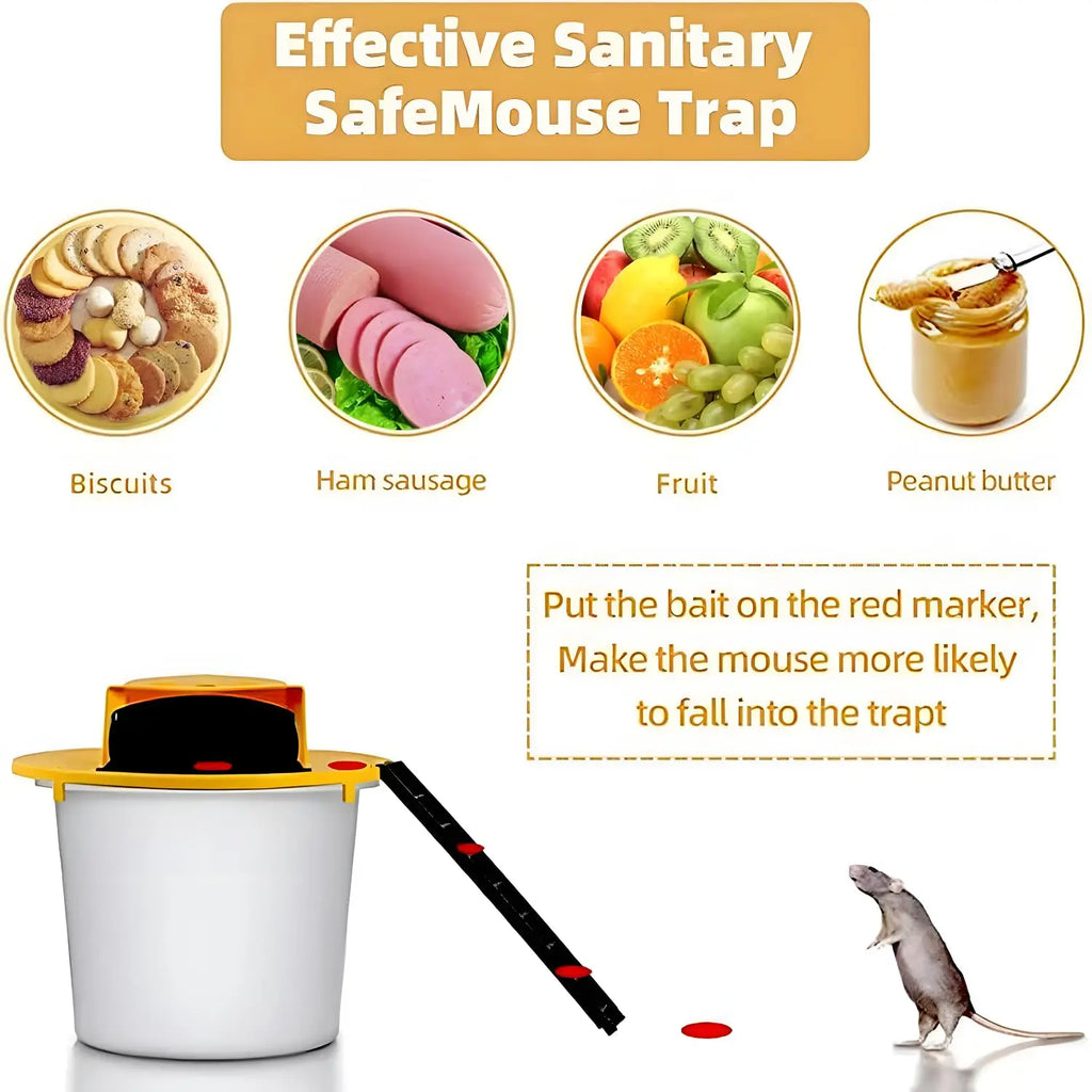Double-end Mouse Trap Bucket Flip Lid -Multi-Catch Auto-Reset Humane or Lethal Rat Trap ABS Material -5 Gallon Bucket Compatible
