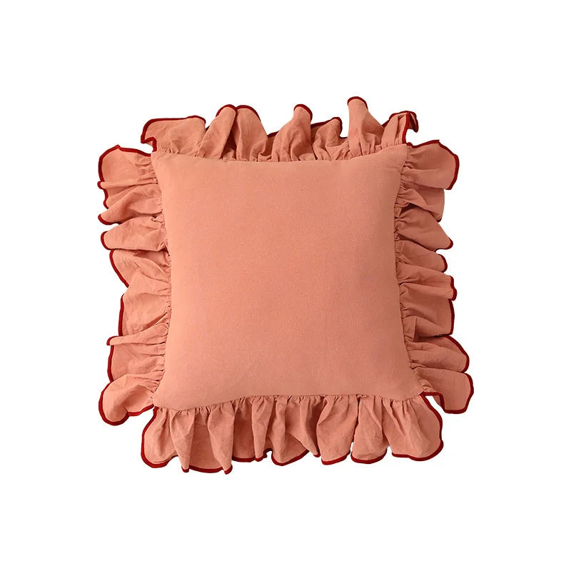 45X45cm Home Decor Cotton Ruffles Pillow Cover Sofa Decorative Cushion Cover Beige Pink Princess Throw Pillow Case Pillowsham